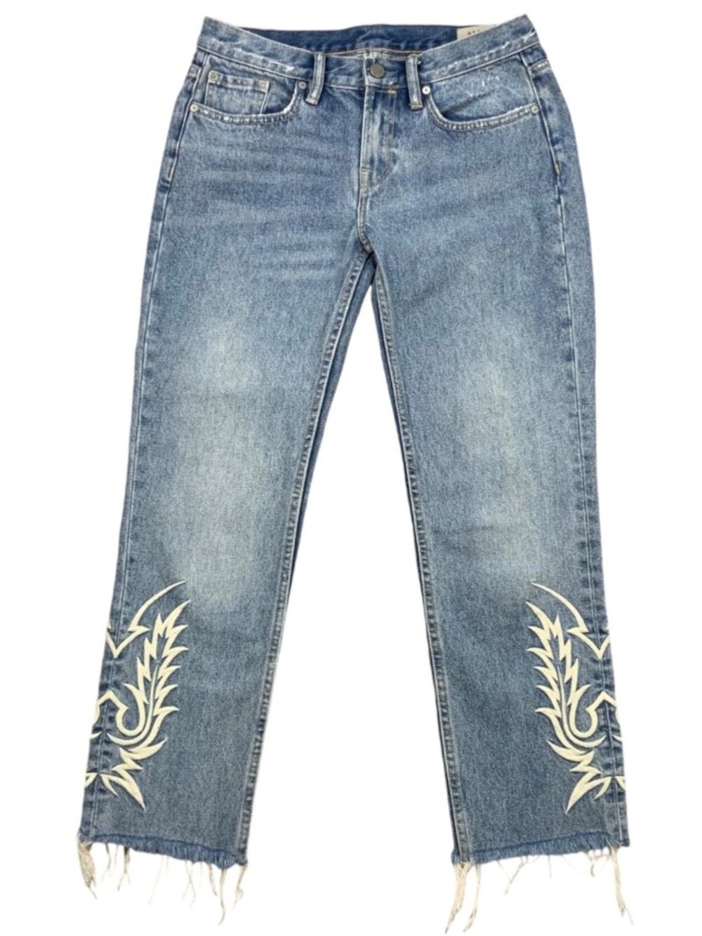 AllSaints Womens Boyfriend Jeans 26 Blue Embroidery Low Rise Western